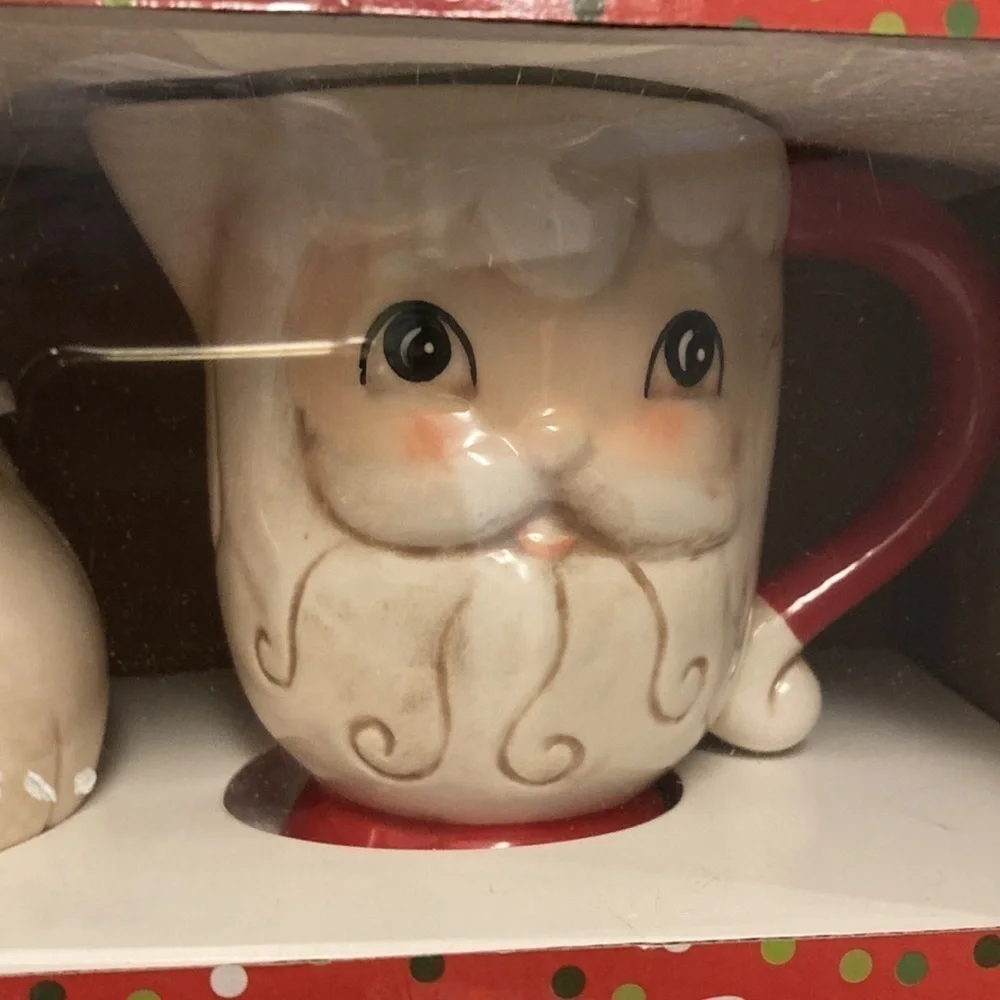 NIB JOHANNA PARKER CHRISTMAS SANTA SUGAR AND CREAMER SET Ceramic